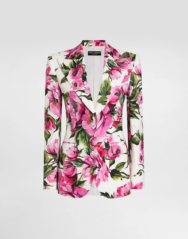Cotton jacquard Turlington jacket with peony print