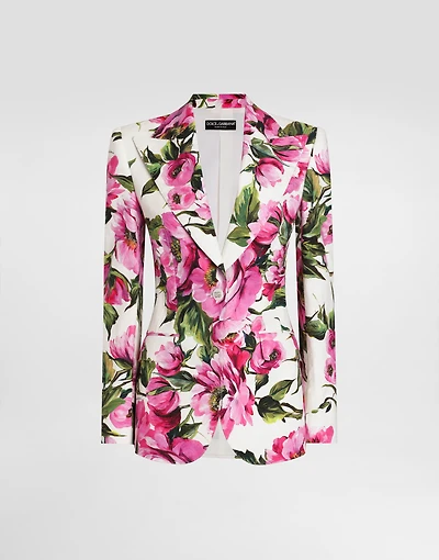 Cotton jacquard Turlington jacket with peony print