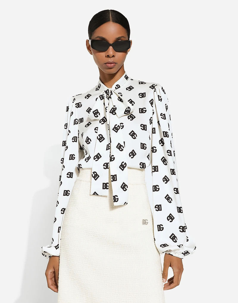 Charmeuse shirt with all-over DG logo print