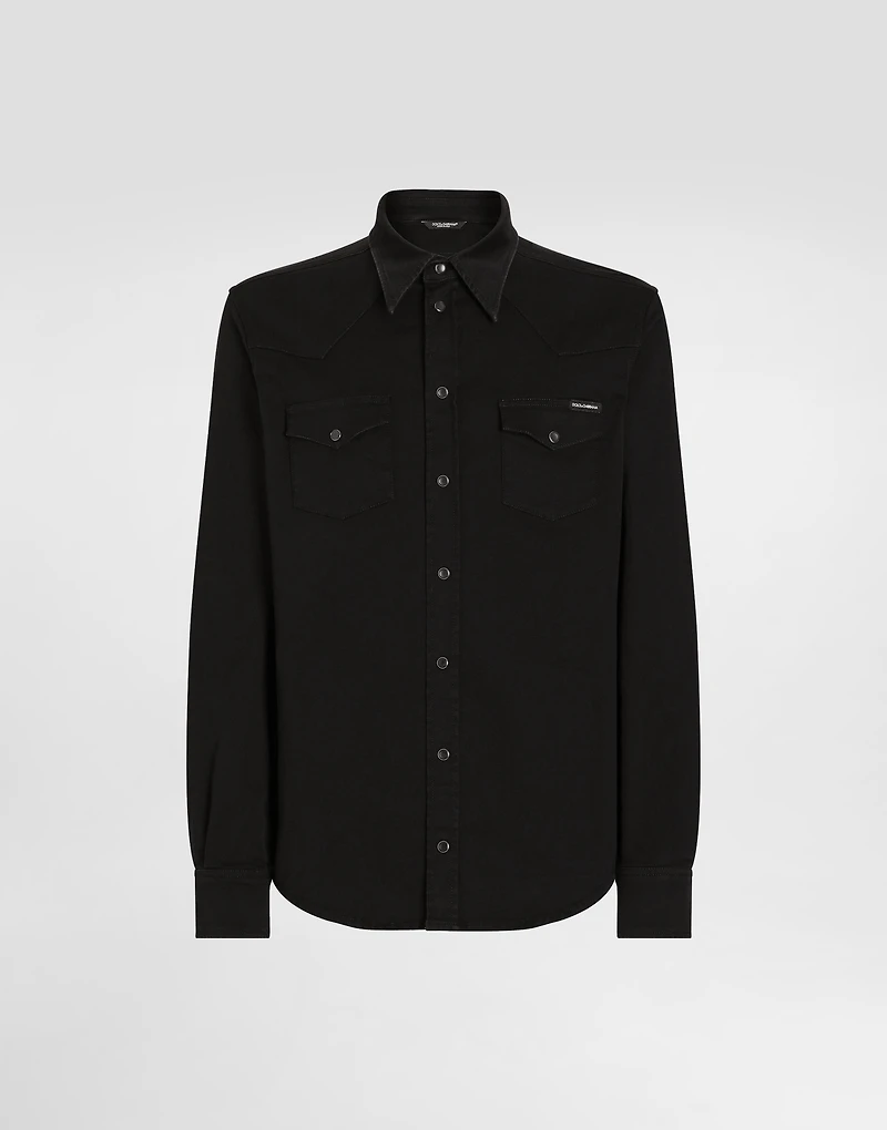 Coated black stretch denim shirt