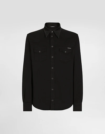 Coated black stretch denim shirt