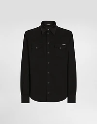 Coated black stretch denim shirt