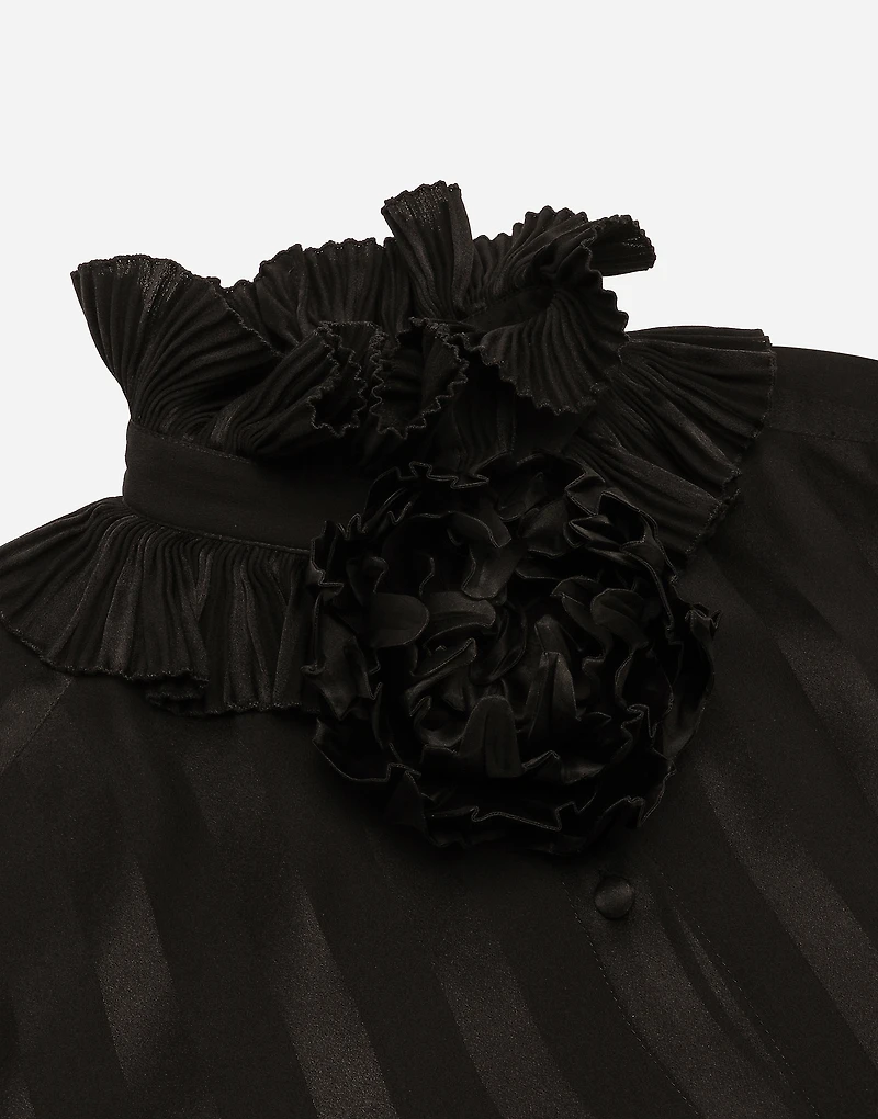 Silk jacquard shirt with pleated cuffs and collar