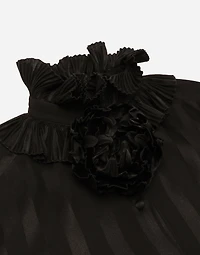 Silk jacquard shirt with pleated cuffs and collar