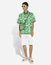 Cotton polo-shirt with majolica print