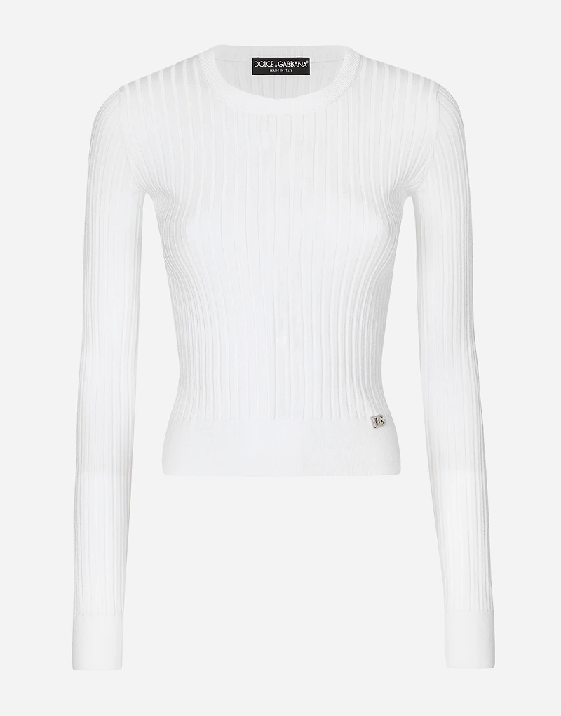 Ribbed viscose sweater with metal DG logo pin