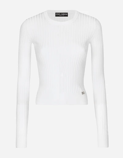Ribbed viscose sweater with metal DG logo pin
