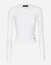 Ribbed viscose sweater with metal DG logo pin