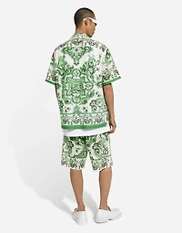 Majolica-print crochet Hawaiian shirt