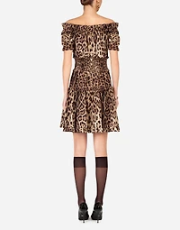 Short leopard-print poplin dress