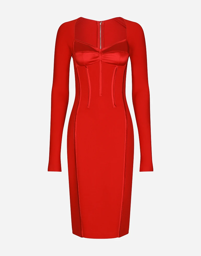 Viscose calf-length dress with corset details