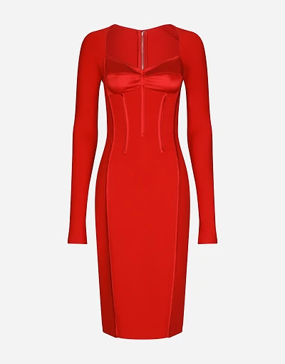 Viscose calf-length dress with corset details
