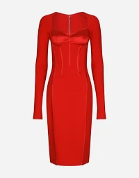 Viscose calf-length dress with corset details