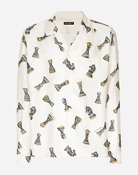 Silk twill shirt with chess-piece print