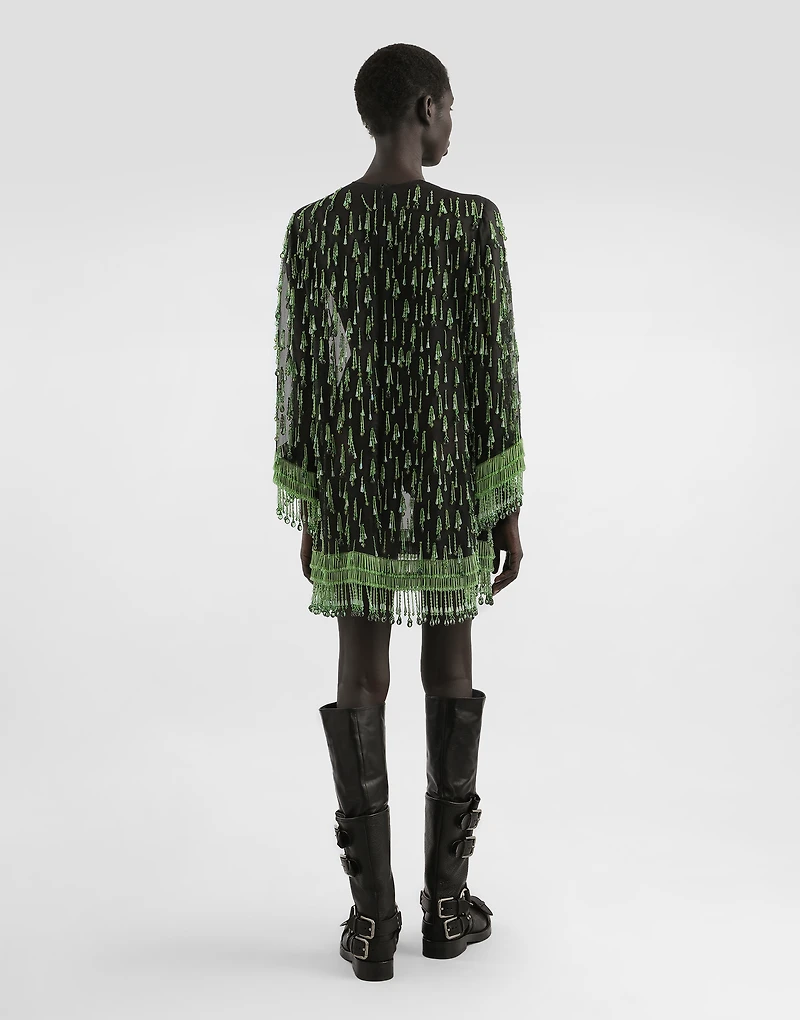 Short flared organza dress with embroidery