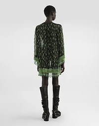 Short flared organza dress with embroidery