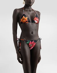 Flower-print triangle bikini