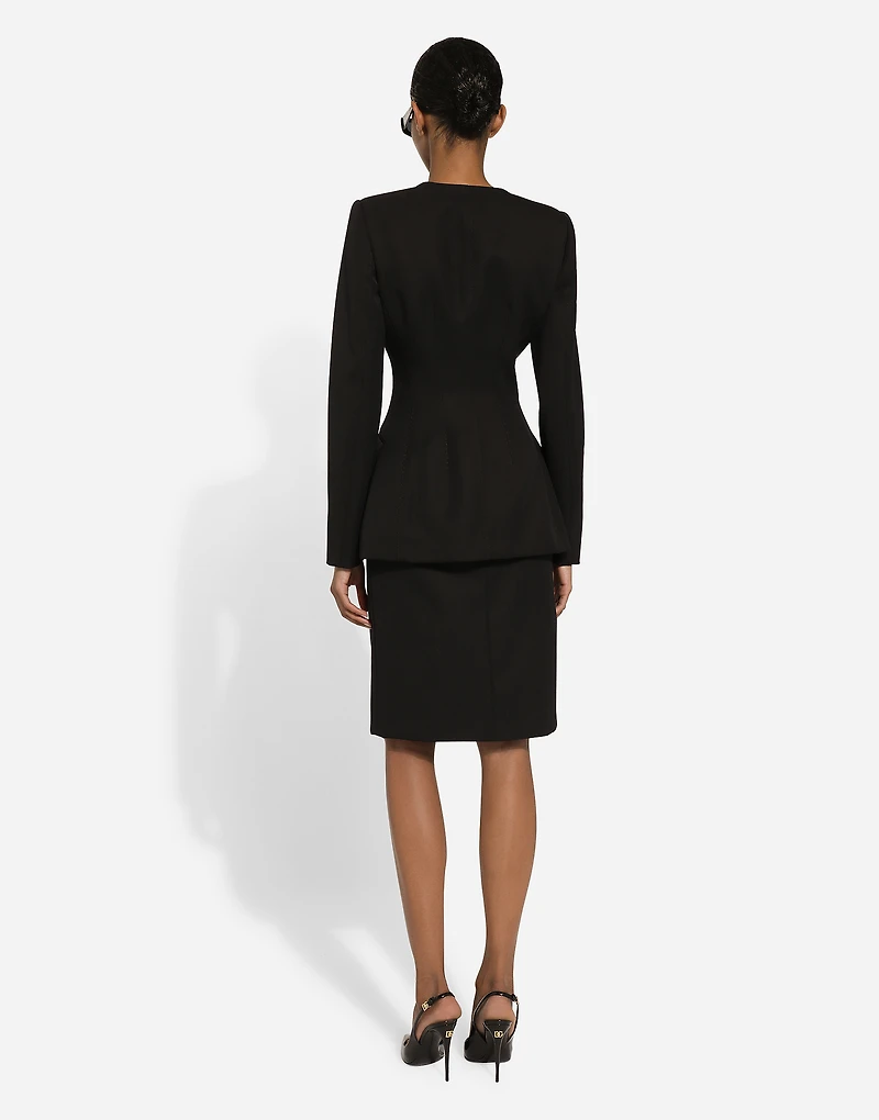 Single-breasted wool crepe jacket