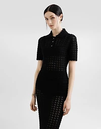 Wool lace-stitch polo-shirt