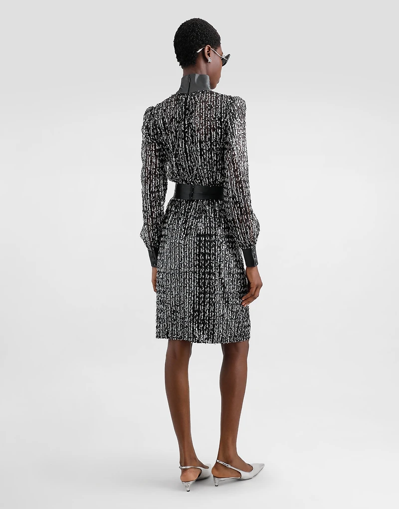 Midi dress with vertical sequin stripe embroidery