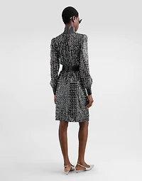 Midi dress with vertical sequin stripe embroidery