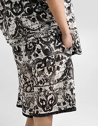 Majolica-print crochet lace trousers