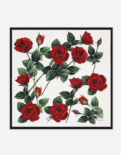 Silk jacquard twill foulard with all-over DG logo rose print (90x90)