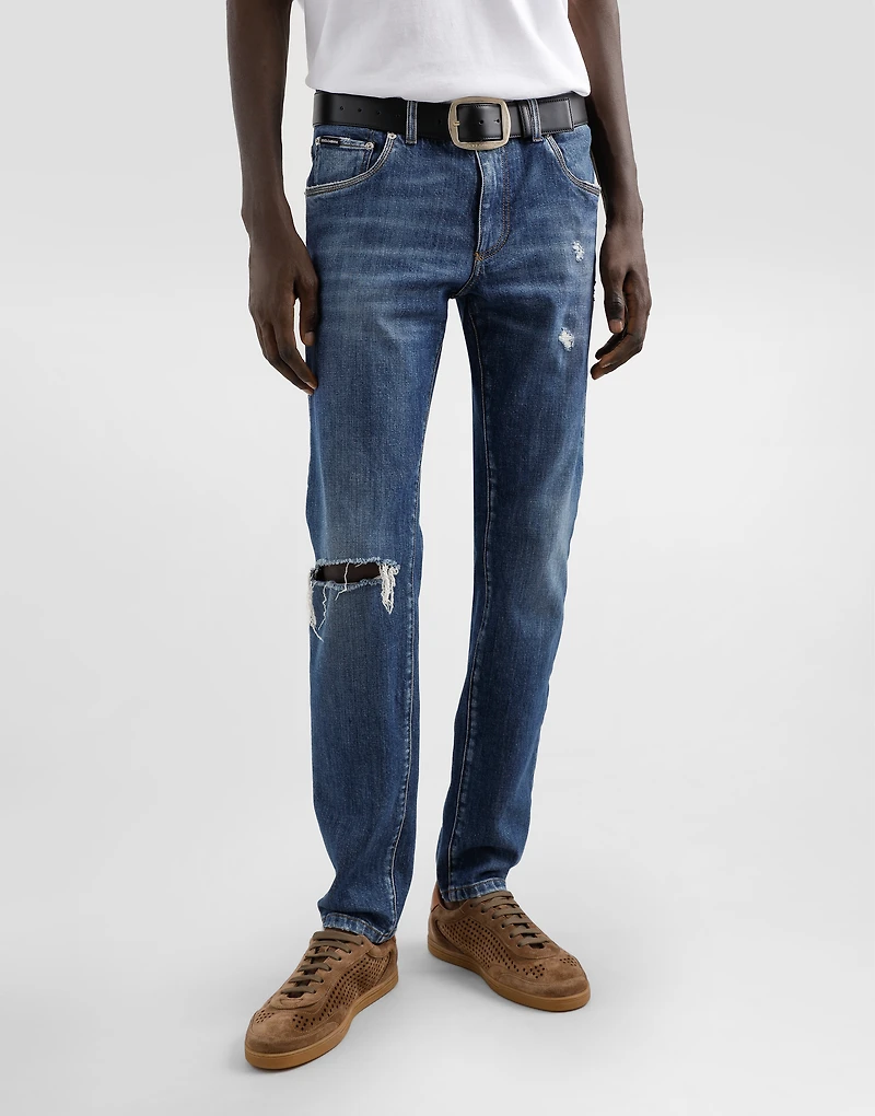 Slim-fit stretch cotton jeans with logo embroidery