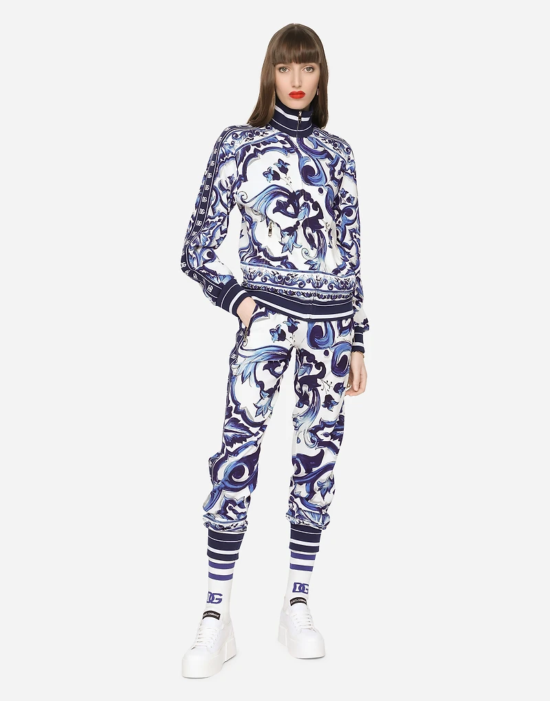 Majolica-print cady jogging pants