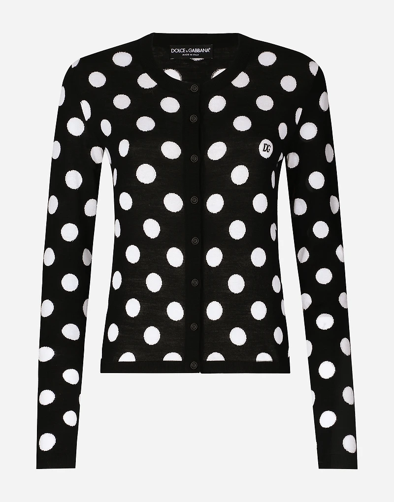 Wool and silk cardigan with polka-dot inlay