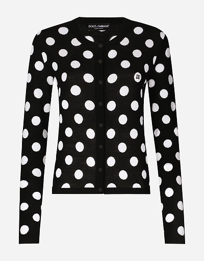 Wool and silk cardigan with polka-dot inlay
