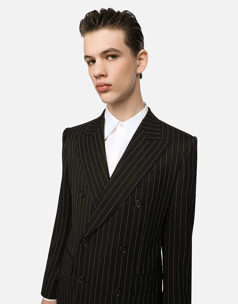 Double-breasted pinstripe stretch wool Sicilia-fit suit