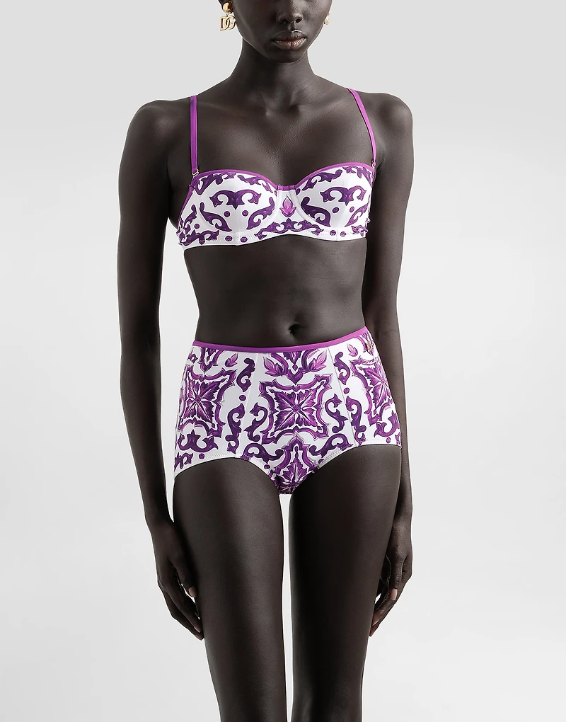 Majolica-print padded bikini