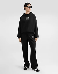 Jersey hoodie with rhinestone-detailed DG embellishment