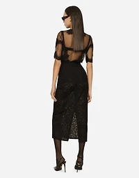 Lace-stitch calf-length skirt