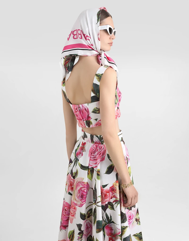Cotton bralette top with rose print