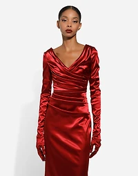 Satin draped calf-length dress