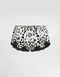 Leopard-print satin shorts with lace inserts