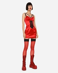 Short satin dress with lace details