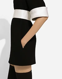 Short wool crepe dress with satin details