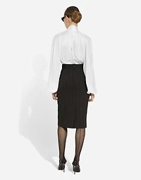 Short straight-cut pinstripe wool skirt