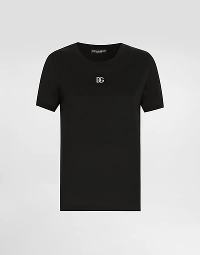 Cotton T-shirt with Crystal DG logo