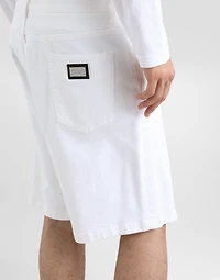 White stretch denim shorts