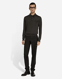 Long-sleeved cashmere polo-shirt with embroidered logo
