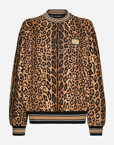 Round-neck sweatshirt with leopard-print Crespo and tag