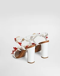 Nappa leather sandals with coral embroidery