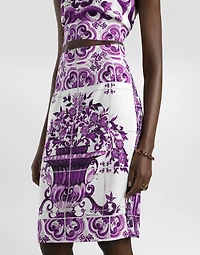 Majolica-print fitted skirt