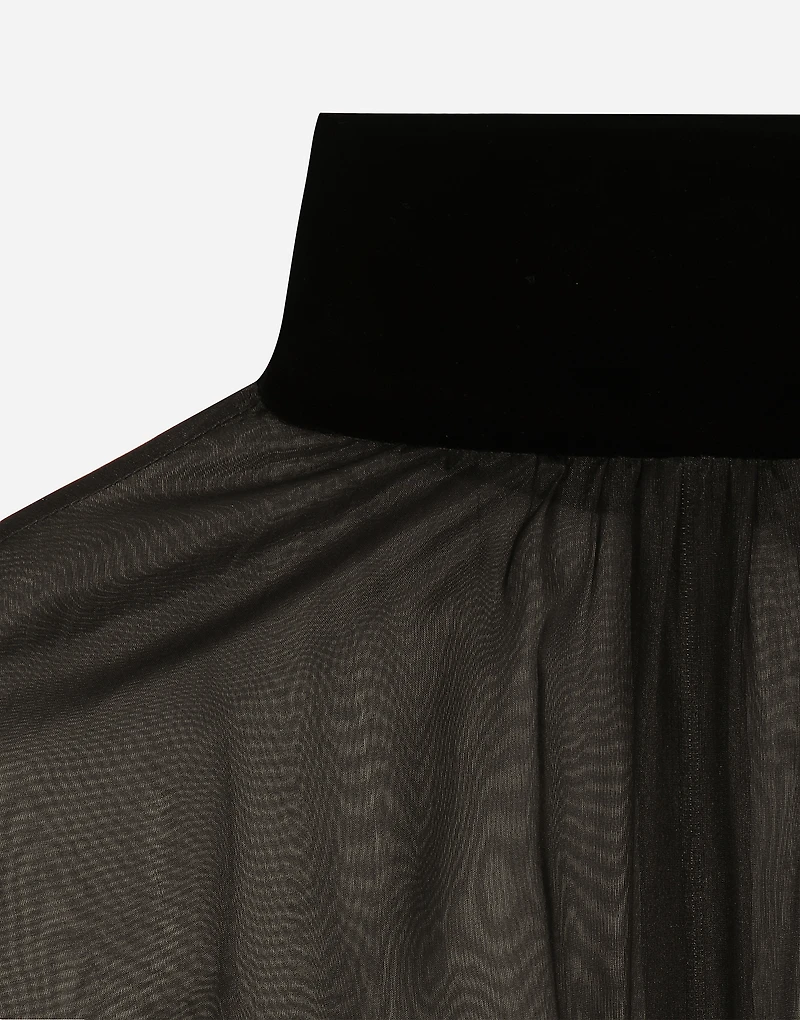 Short wool crepe and organza dress