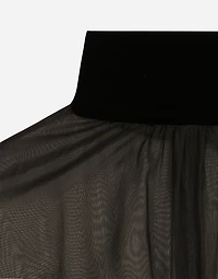 Short wool crepe and organza dress