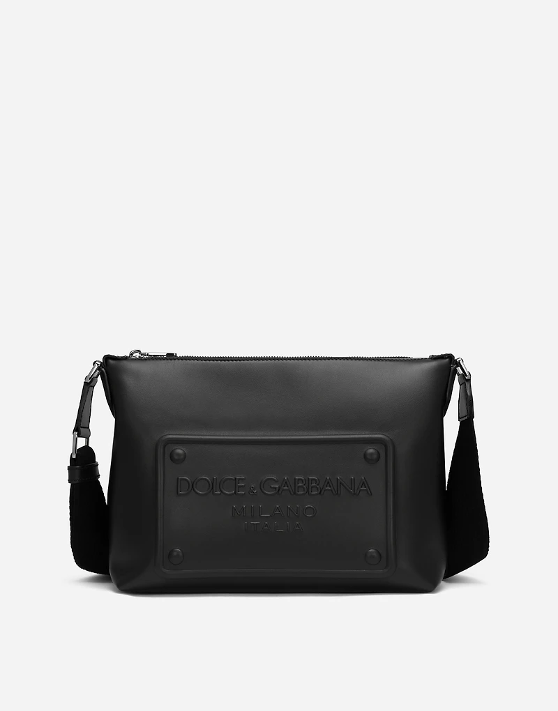 Calfskin crossbody bag with raised logo
